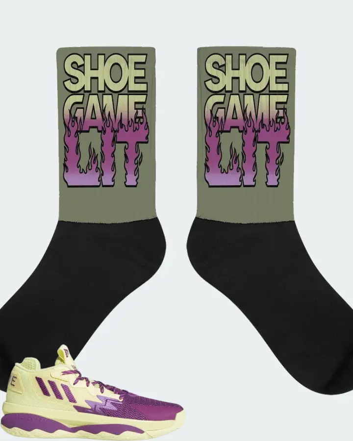 adidas Dame 8 Sneaker Matching Olive Socks - Shoe Game Lit Refreshed