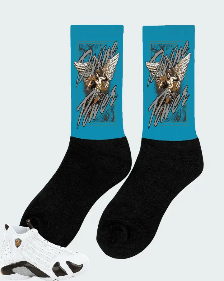 Jordan 14 Retro Sneaker Matching Aqua Socks (Divine Power) - View 3