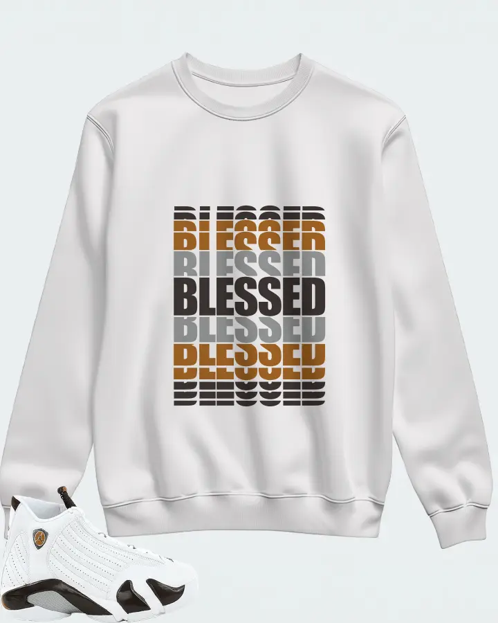 Jordan 14 Retro Sneaker Matching White Sweatshirt - BLESSED Many Times