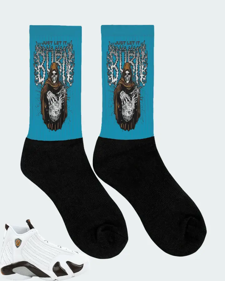 Jordan 14 Retro Sneaker Matching Aqua Socks (Just Let It Burn) - View 2
