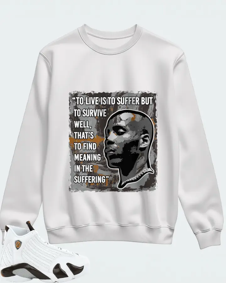Jordan 14 Retro Sneaker Matching White Sweatshirt - DMX Suffer Quote