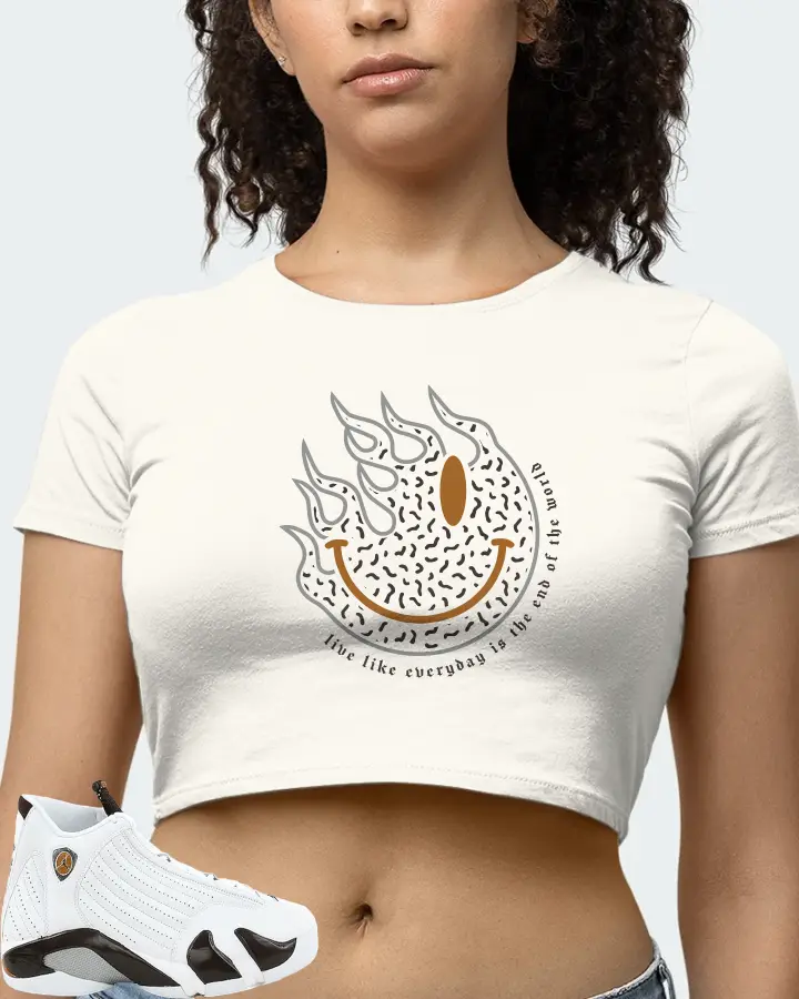 Jordan 14 Retro Sneaker Matching Ecru White Crop Top (Keep Smiling) - View 4