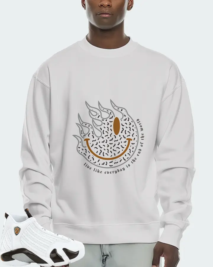 Jordan 14 Retro Sneaker Matching White Sweatshirt (Keep Smiling) - View 2