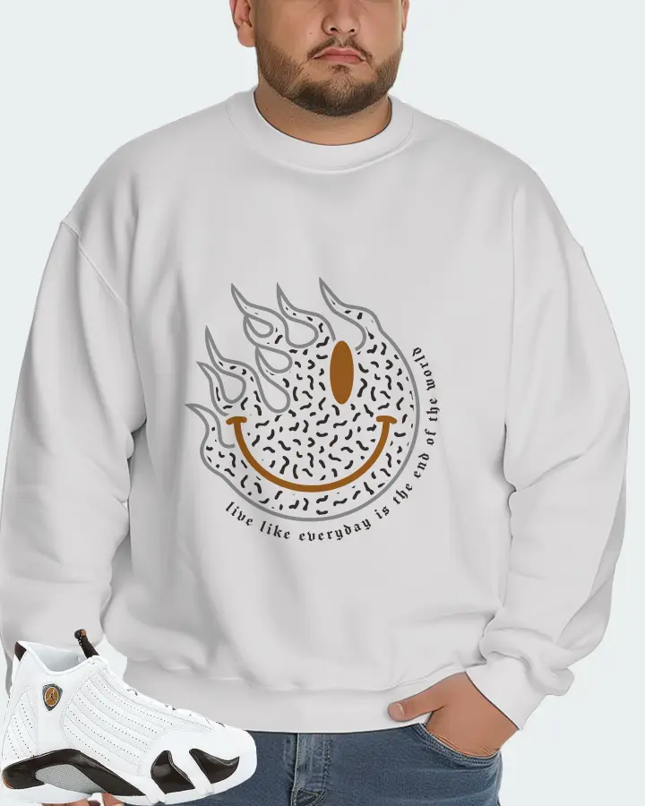 Jordan 14 Retro Sneaker Matching White Sweatshirt (Keep Smiling) - View 6