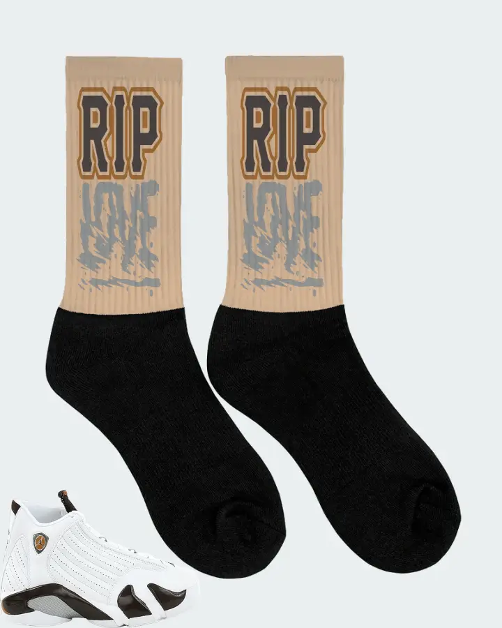 Jordan 14 Retro Sneaker Matching Cream Socks (RIP Love) - View 2