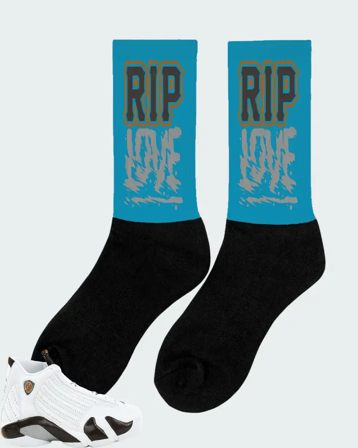 Jordan 14 Retro Sneaker Matching Aqua Socks (RIP Love) - View 3