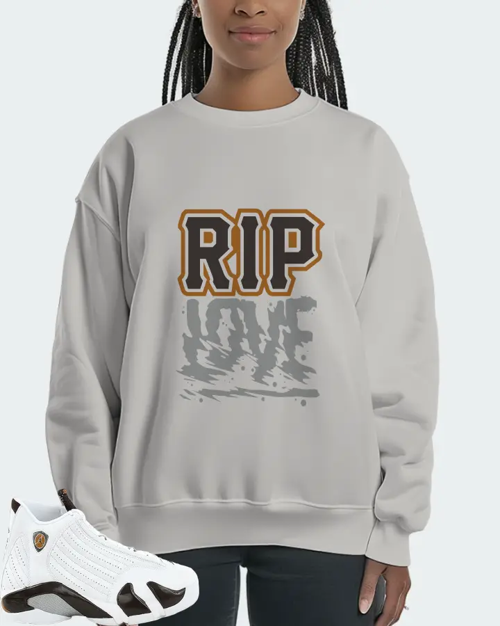 Jordan 14 Retro Sneaker Matching Grey Sweatshirt (RIP Love) - View 3
