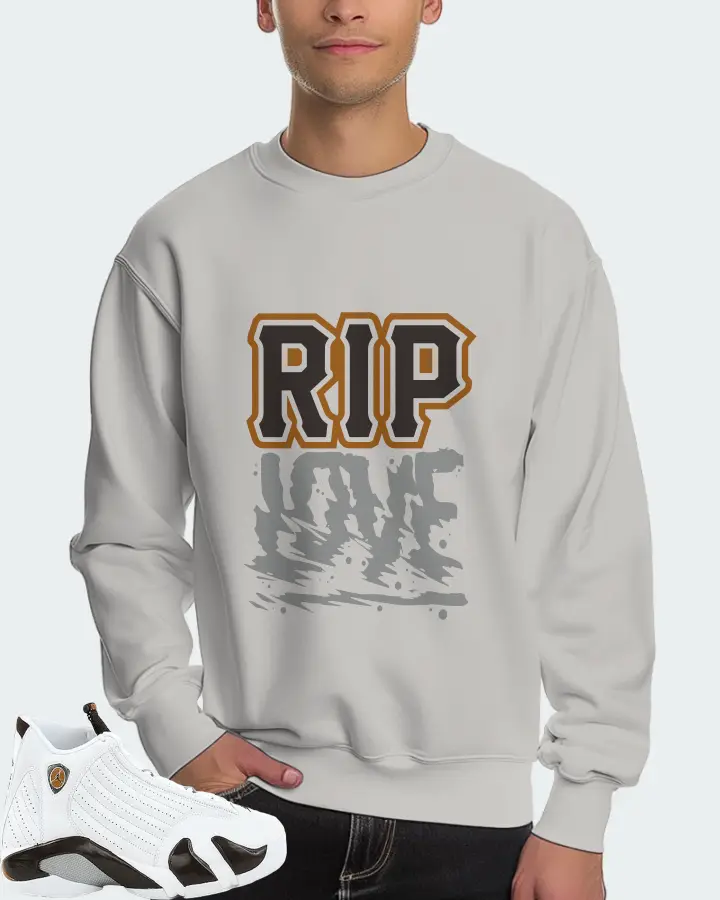 Jordan 14 Retro Sneaker Matching Grey Sweatshirt (RIP Love) - View 4