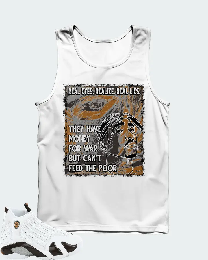 Jordan 14 Retro Sneaker Matching White Tank Top - TUPAC Real Eyes Realize Real Lies