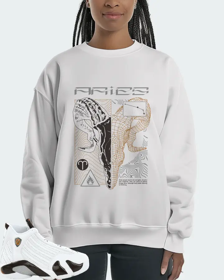 Jordan 14 Retro Sneaker Matching White Sweatshirt (ARIES) - View 3