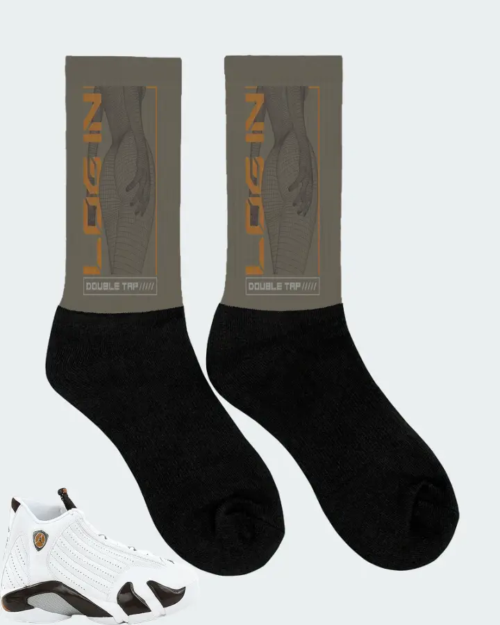 Jordan 14 Retro Sneaker Matching Army Green Socks (LOGIN) - View 2