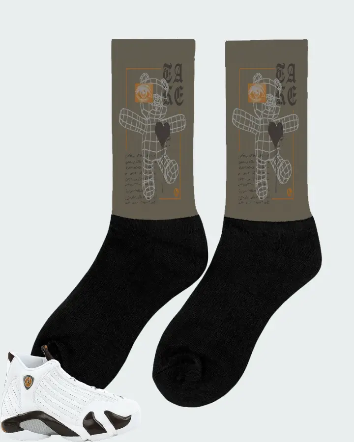 Jordan 14 Retro Sneaker Matching Army Green Socks (TAKE) - View 3