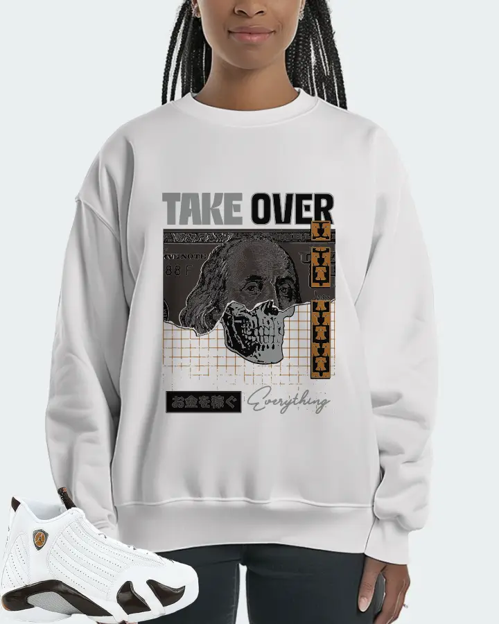 Jordan 14 Retro Sneaker Matching White Sweatshirt (Take Over) - View 3