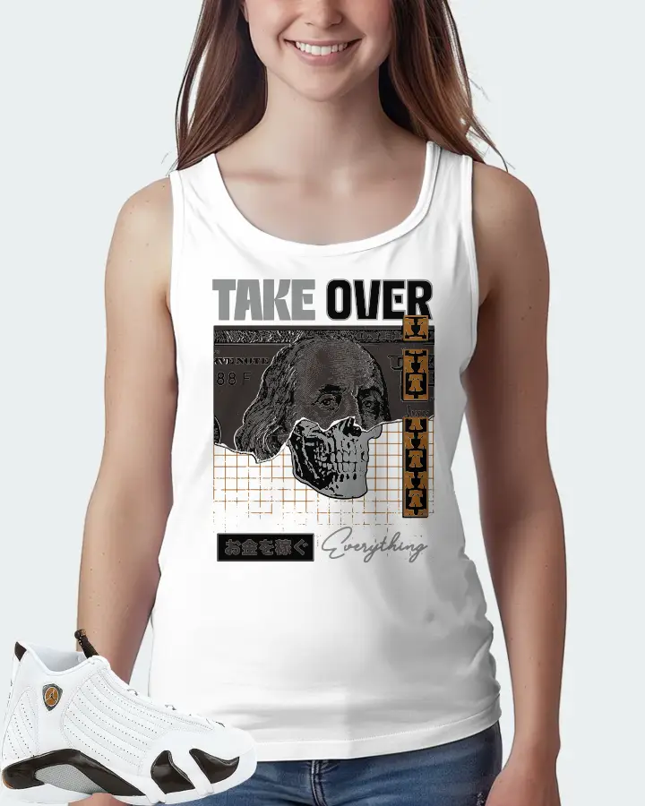 Jordan 14 Retro Sneaker Matching White Tank Top (Take Over) - View 5