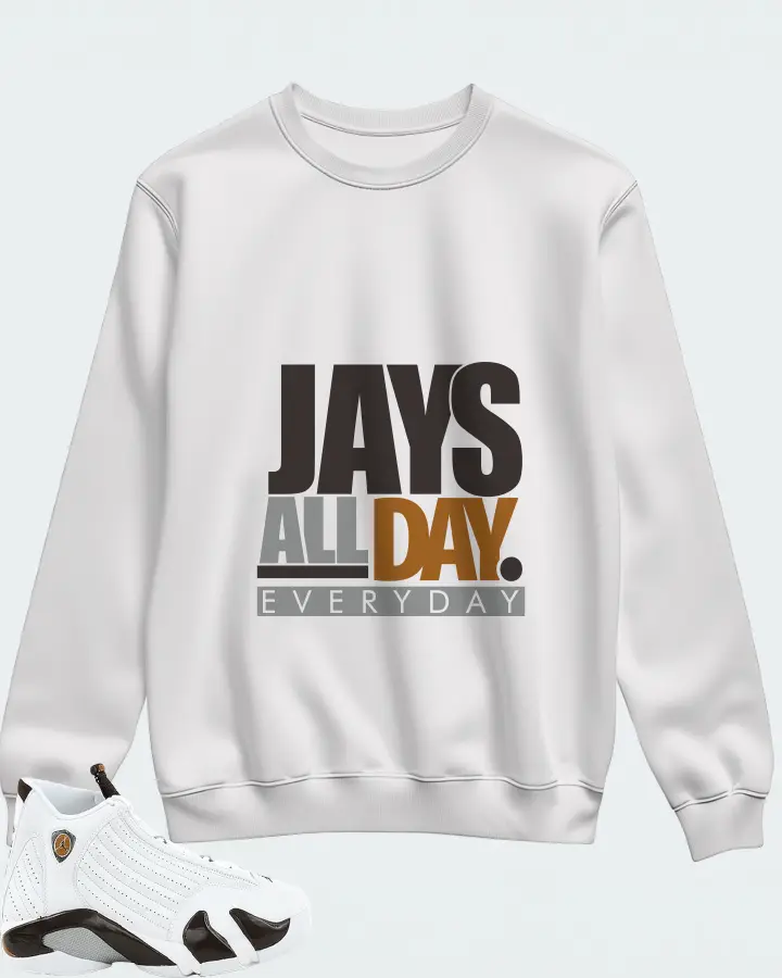 Jordan 14 Retro Sneaker Matching White Sweatshirt - Jays All Day