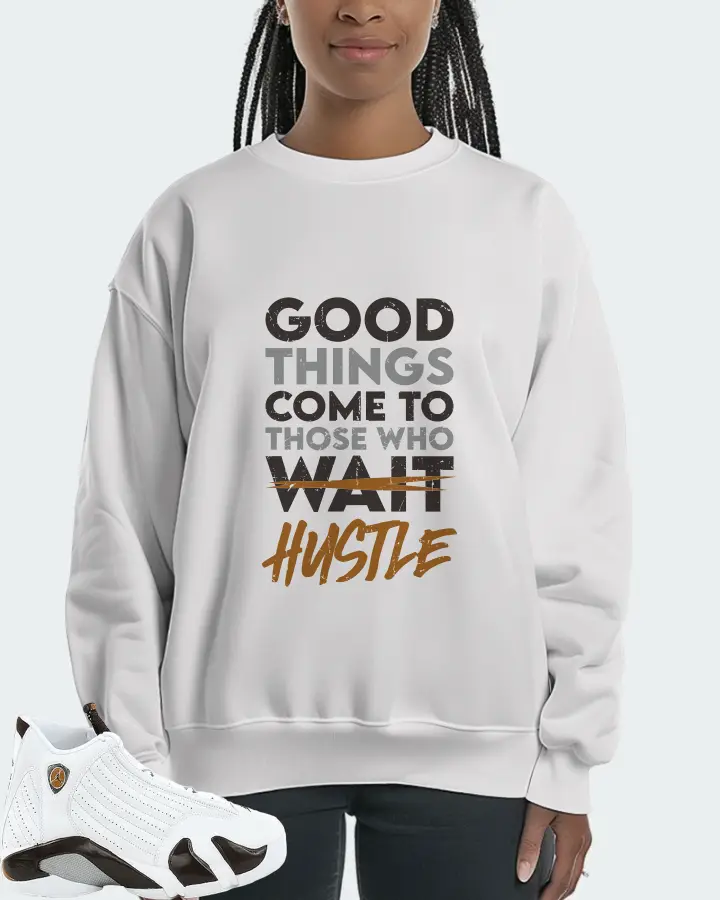 Jordan 14 Retro Sneaker Matching White Sweatshirt (Good Things Come) - View 3