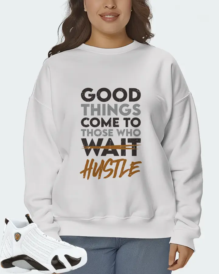Jordan 14 Retro Sneaker Matching White Sweatshirt (Good Things Come) - View 7