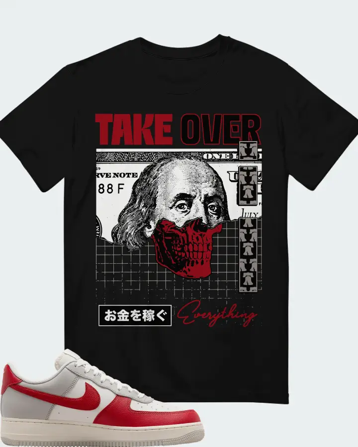 Nike Air Force 1 '07 LV8  Gym Red Toe  Sneaker Matching Black T-Shirt - Take Over