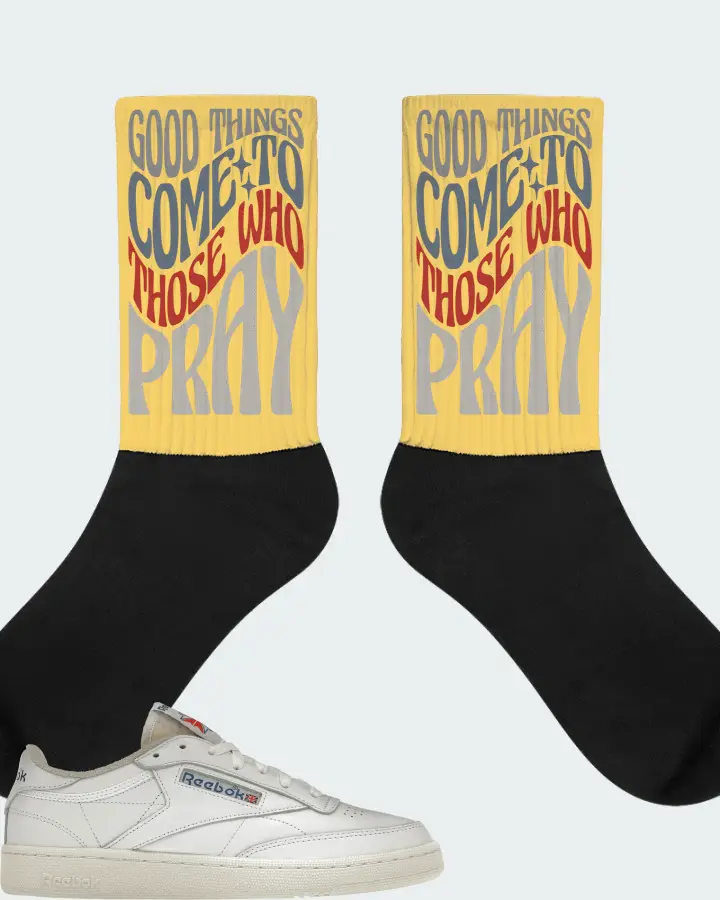 Reebok Club C 85 Sneaker Matching Yellow Socks - Good Things Come To Those Who Pray