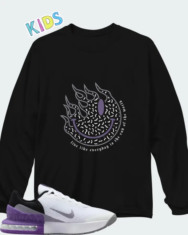 Nike Air Max Alpha Trainer 6 White Black Cement Grey Wild Grape Matching Kid's Long Sleeve T-Shirt