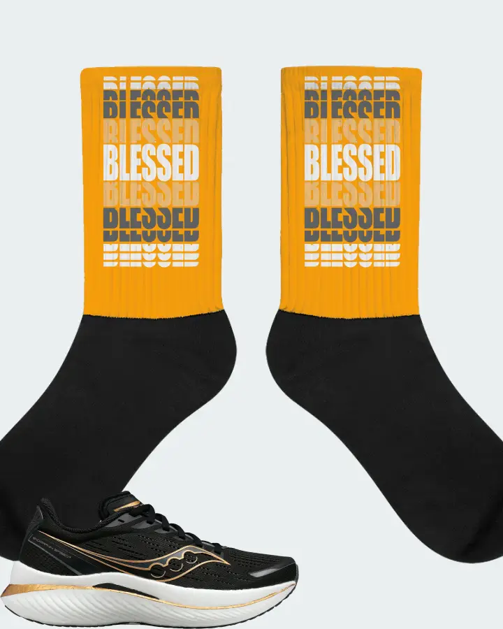Saucony Endorphin Speed 3 Sneaker Matching Gold Socks - BLESSED Many Times