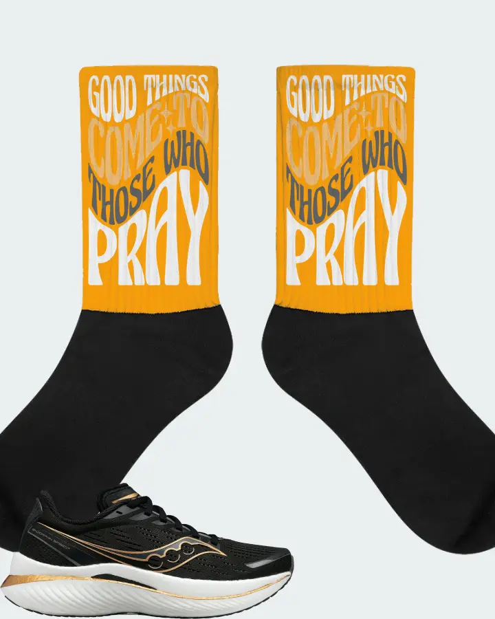 Saucony Endorphin Speed 3 Sneaker Matching Gold Socks - Good Things Come To Those Who Pray