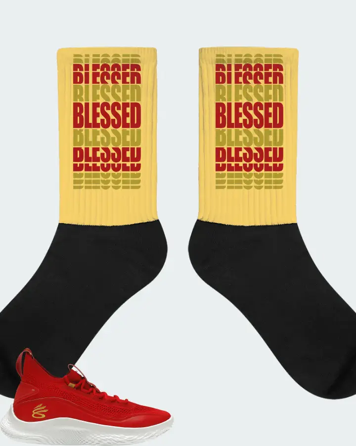 Under Armour Curry Flow 8 Sneaker Matching Yellow Socks - BLESSED Many Times
