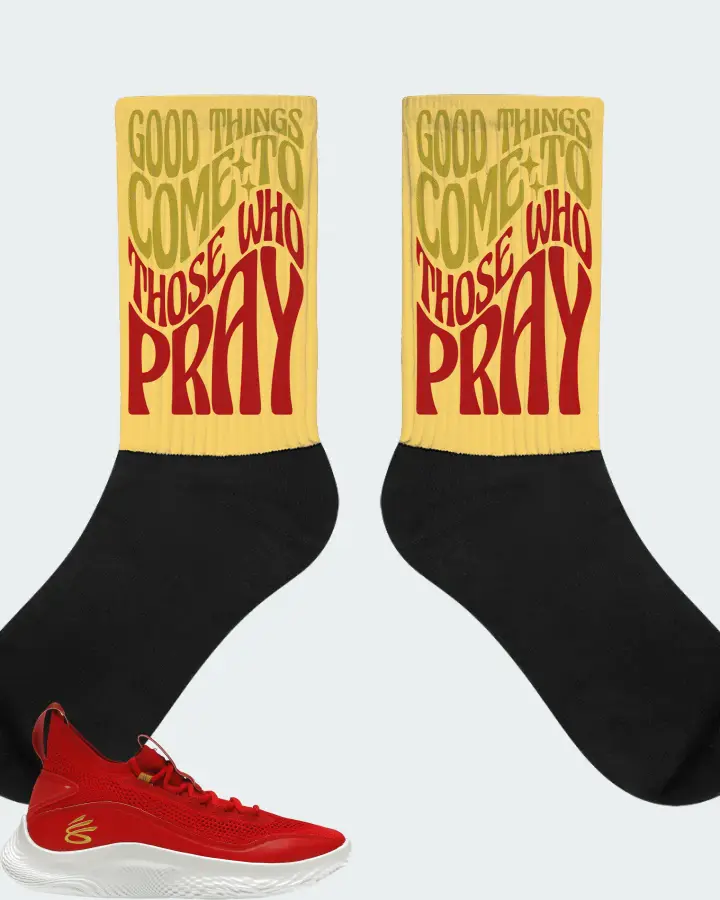 Under Armour Curry Flow 8 Sneaker Matching Yellow Socks - Good Things Come To Those Who Pray