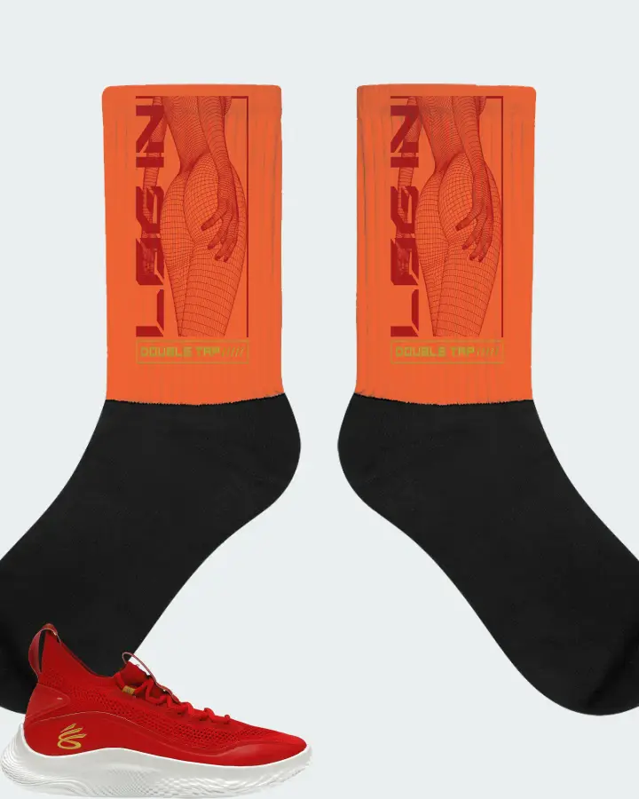 Under Armour Curry Flow 8 Sneaker Matching Orange Socks (LOGIN) - View 1