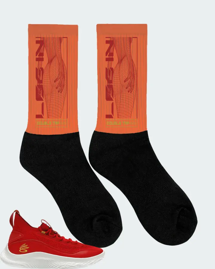 Under Armour Curry Flow 8 Sneaker Matching Orange Socks (LOGIN) - View 2