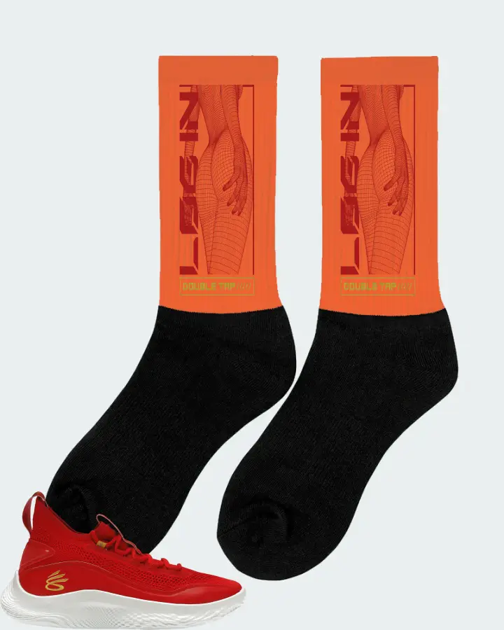 Under Armour Curry Flow 8 Sneaker Matching Orange Socks (LOGIN) - View 3