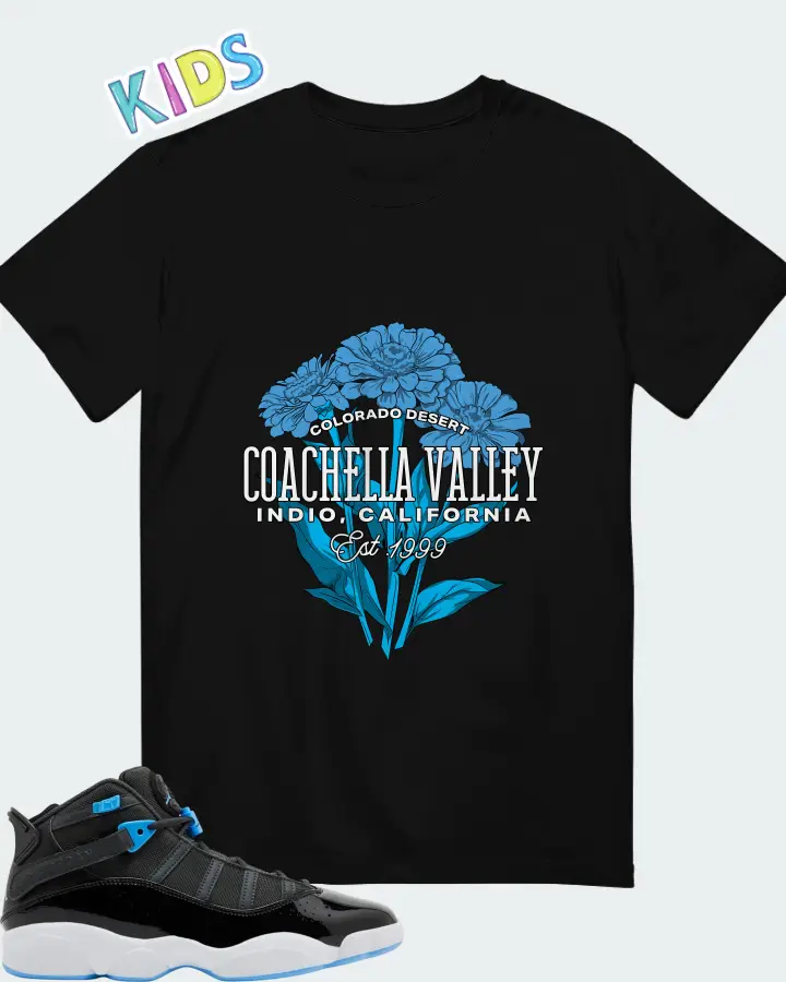 Jordan 6 Rings Black University Blue Matching Kid's T-Shirt