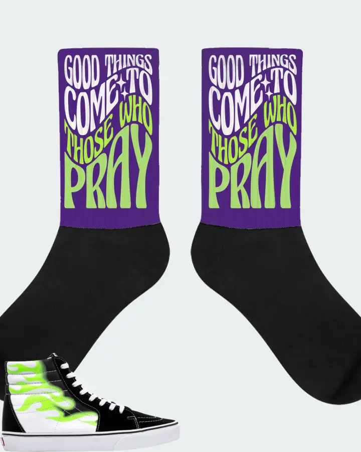 Vans Sk8-Hi Sneaker Matching Purple Socks - Good Things Come To Those Who Pray