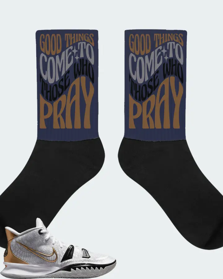Nike Kyrie 7 Sneaker Matching Navy Socks - Good Things Come To Those Who Pray