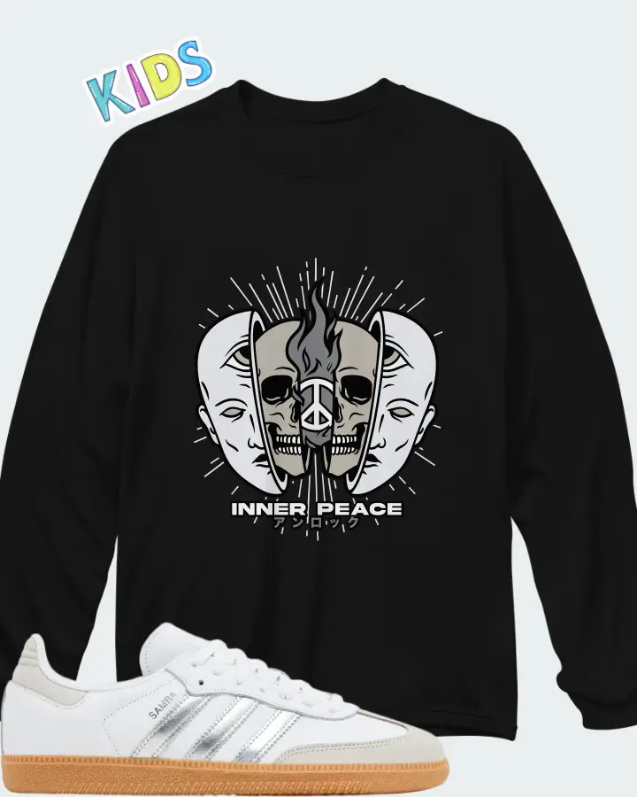 Wmns adidas Samba OG White Silver Metallic Grey Matching Kid's Long Sleeve T-Shirt