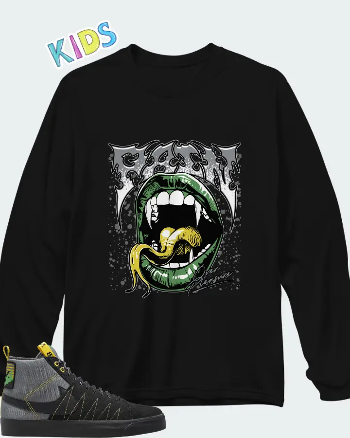 Nike SB Zoom Blazer Mid PRM Acclimate Cool Grey Yellow Strike Matching Kid's Long Sleeve T-Shirt