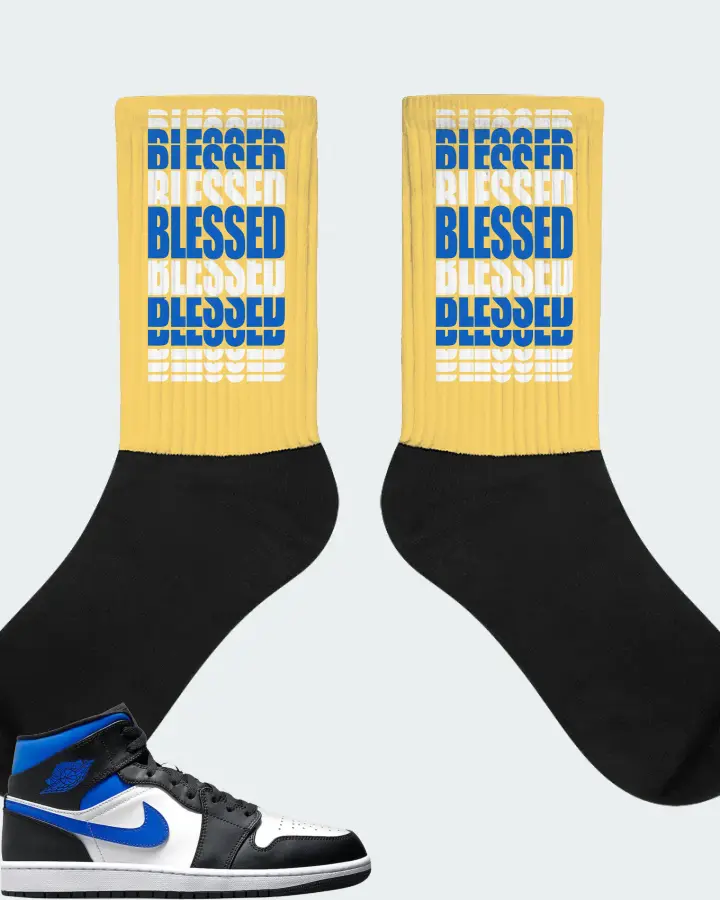 Jordan 1 Mid Sneaker Matching Yellow Socks - BLESSED Many Times