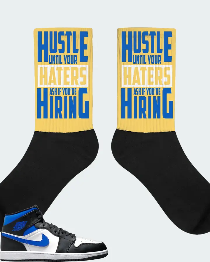 Jordan 1 Mid Sneaker Matching Yellow Socks - HUSTLE UNTIL YOUR HATERS