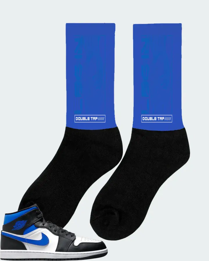 Jordan 1 Mid Sneaker Matching Royal Blue Socks (LOGIN) - View 3