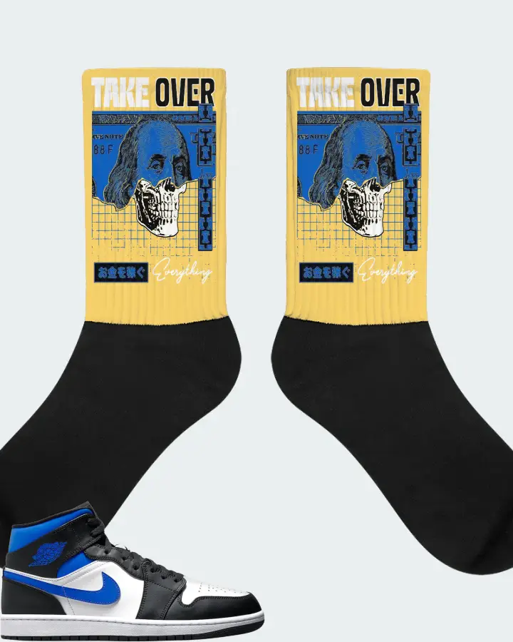 Jordan 1 Mid Sneaker Matching Yellow Socks - Take Over