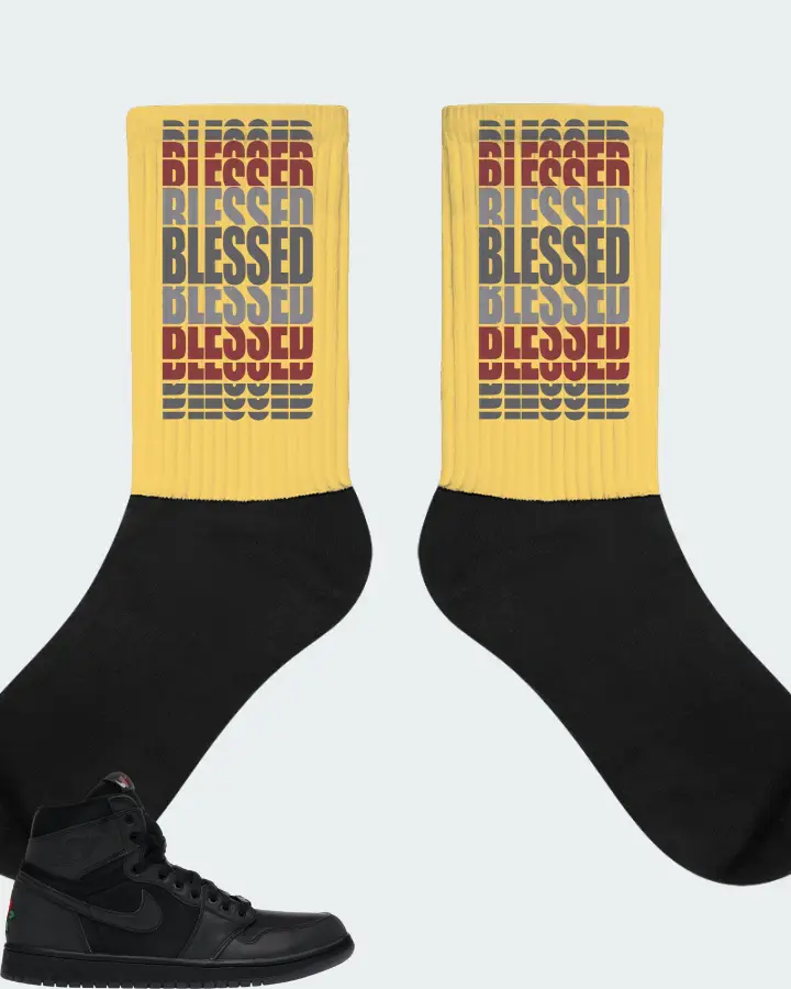 Jordan 1 Retro High Sneaker Matching Yellow Socks - BLESSED Many Times