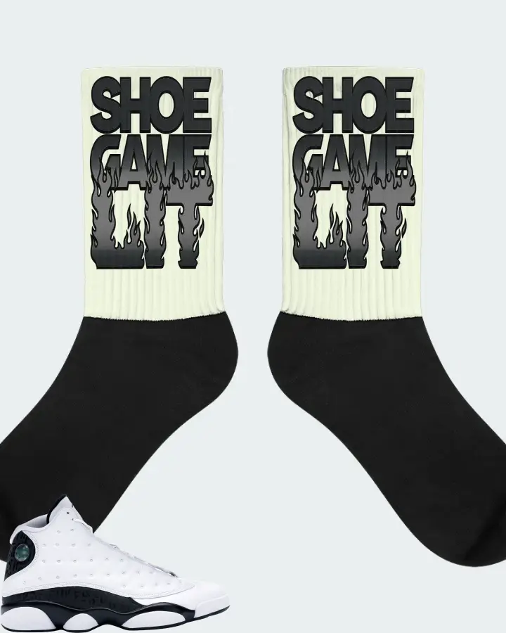 Jordan 13 Retro Sneaker Matching Citron Socks - Shoe Game Lit Refreshed