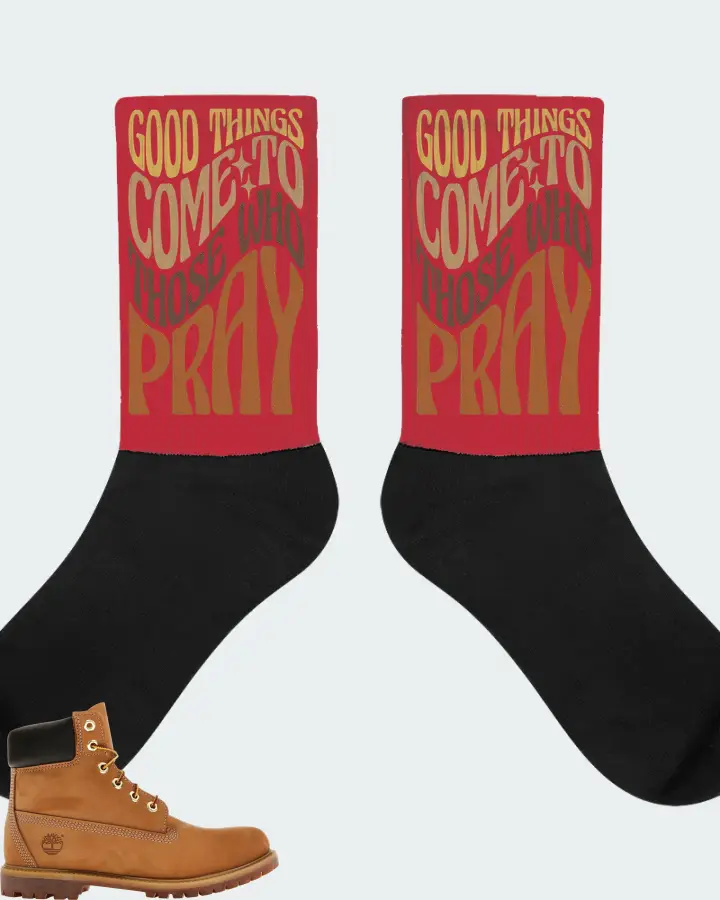 Timberland 6" Premium Waterproof Boot Sneaker Matching Red Socks - Good Things Come To Those Who Pray