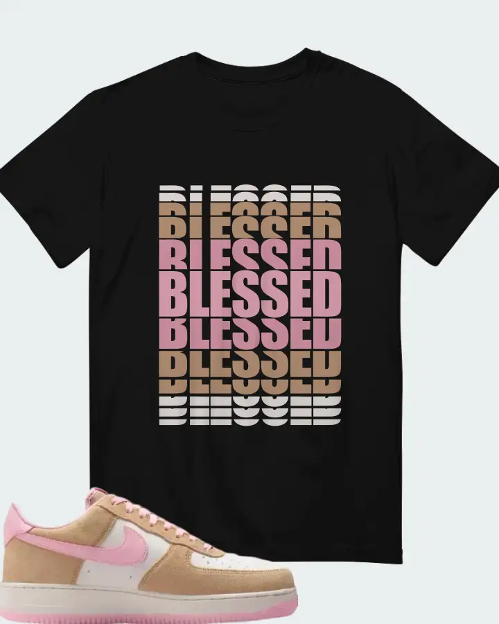 Nike Air Force 1 '07 LV8 Hemp Pink  Sneaker Matching Black T-Shirt - BLESSED Many Times