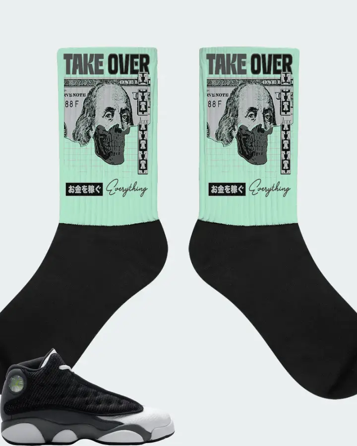 Jordan 13 Retro Sneaker Matching Mint Socks - Take Over