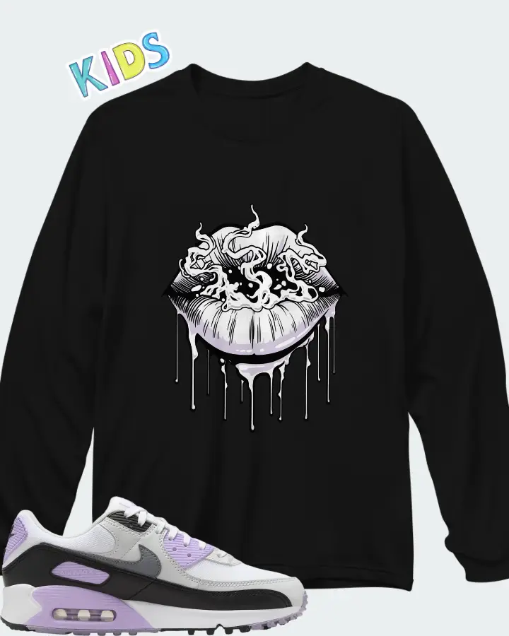 Nike Air Max 90 White Lilac Cool Grey Matching Kid's Long Sleeve T-Shirt