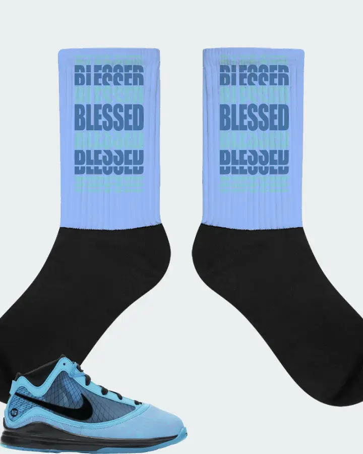 Nike LeBron 7 Sneaker Matching Carolina Blue Socks - BLESSED Many Times