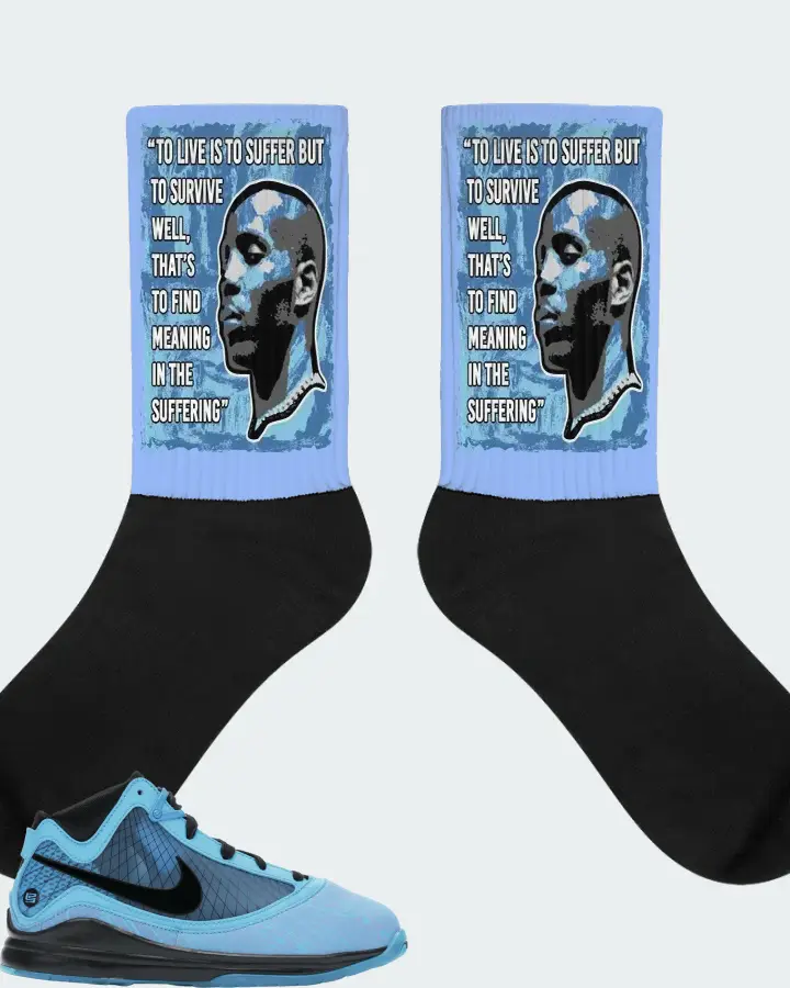 Nike LeBron 7 Sneaker Matching Carolina Blue Socks - DMX Suffer Quote