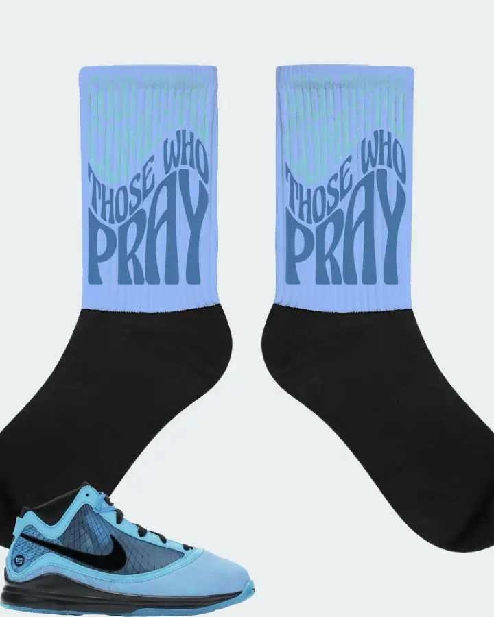 Nike LeBron 7 Sneaker Matching Carolina Blue Socks - Good Things Come To Those Who Pray