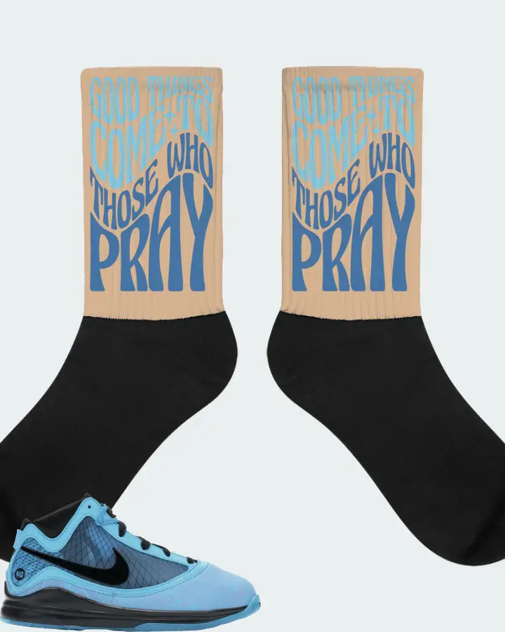 Nike LeBron 7 Sneaker Matching Cream Socks - Good Things Come To Those Who Pray